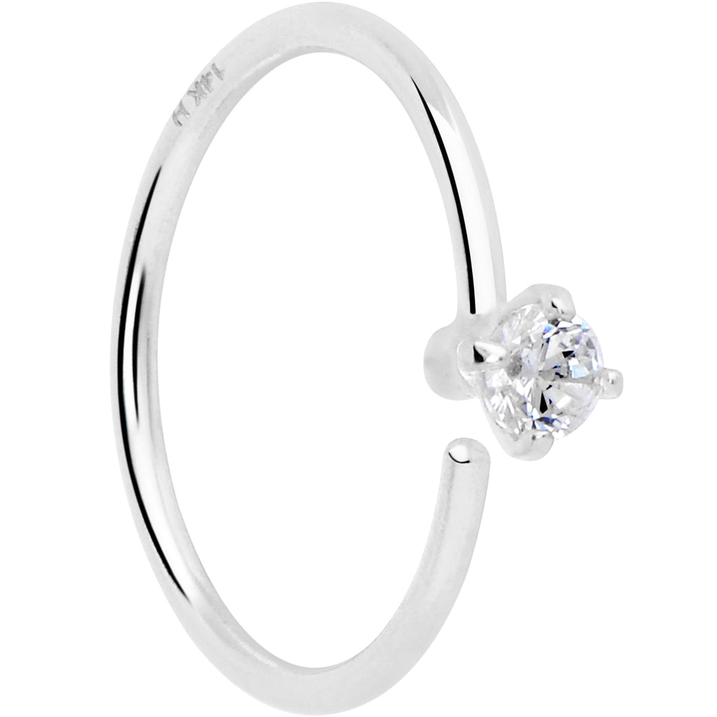 BodyCandy 14k Solid White Gold Bendable Nose Hoop 22G 5/16 with 2mm CZ — back view