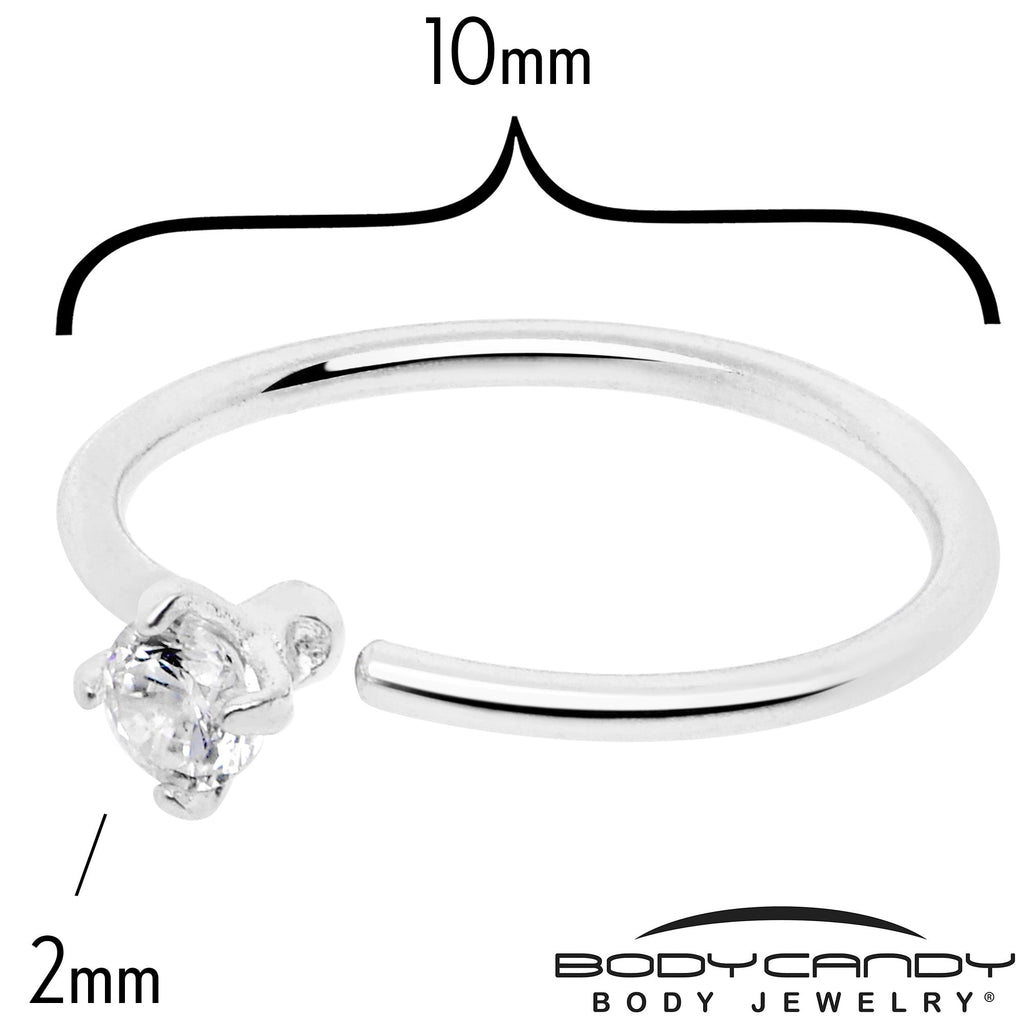 BodyCandy 14k Solid White Gold Bendable Nose Hoop 22G 5/16 with 2mm CZ — detail close-up