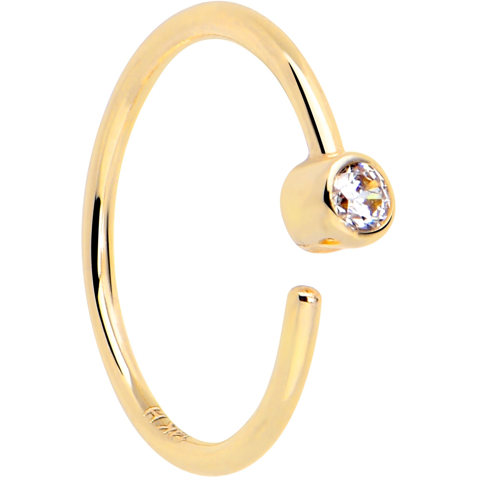 BodyCandy 14k Solid Yellow Gold Bendable Nose Hoop 22G 5/16 with Bezel CZ — lifestyle context