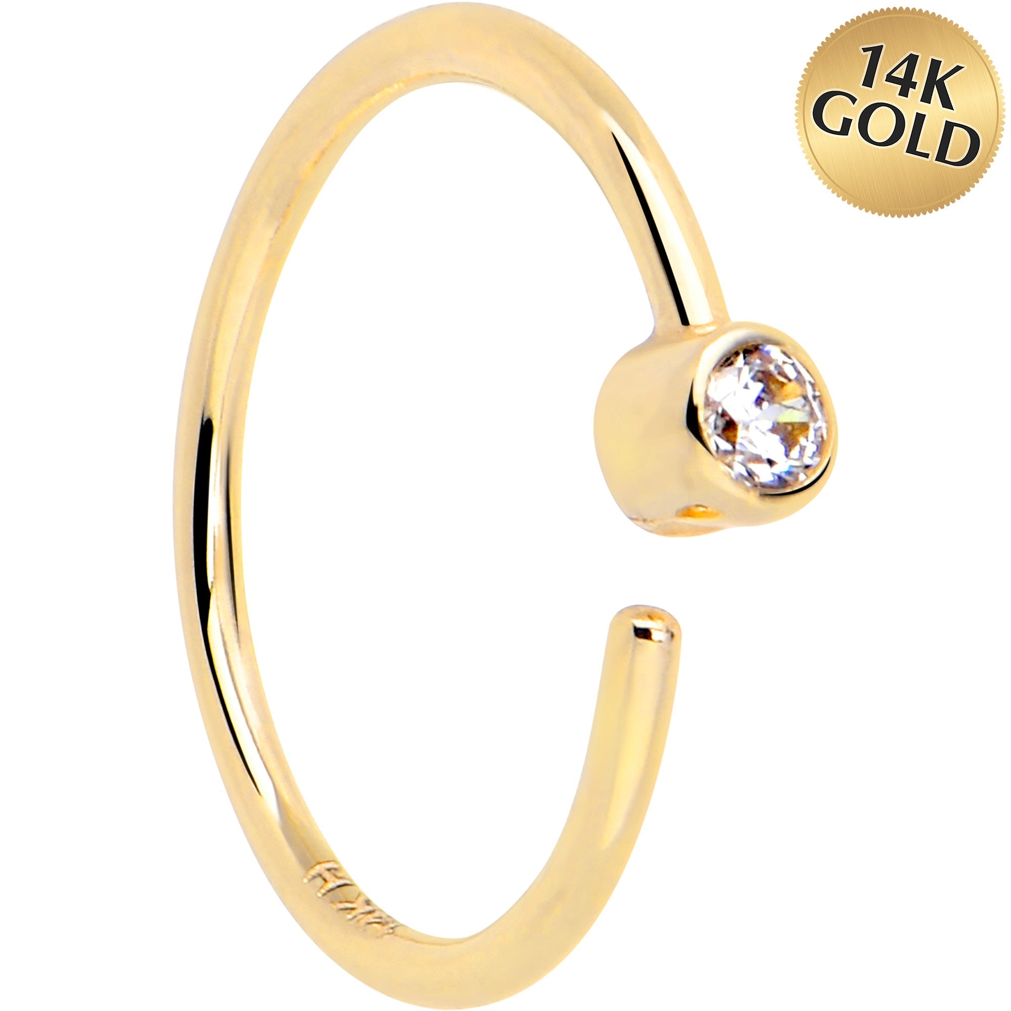 BodyCandy 14k Solid Yellow Gold Bendable Nose Hoop 22G 5/16 with Bezel CZ — main product shot