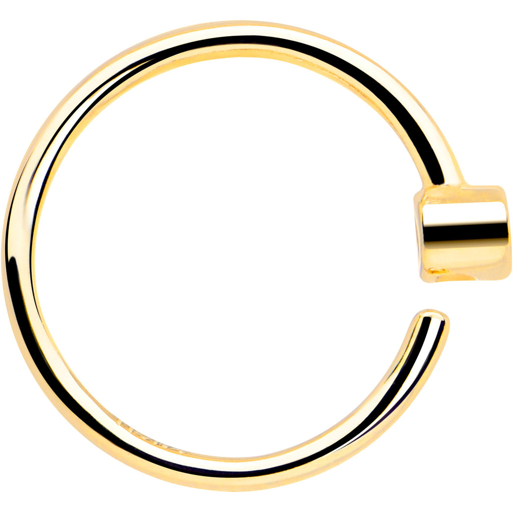 BodyCandy 14k Solid Yellow Gold Bendable Nose Hoop 22G 5/16 with Bezel CZ — side view
