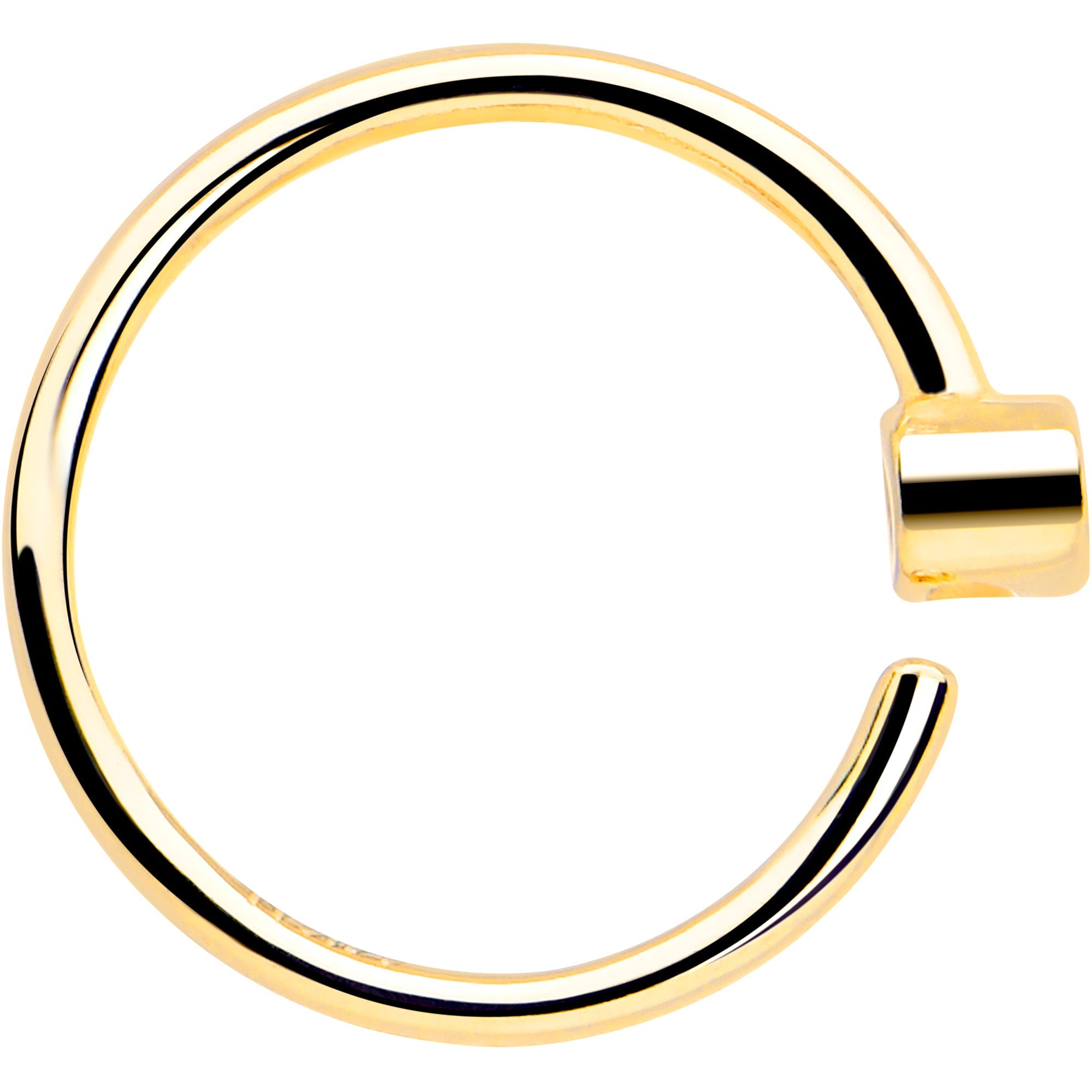 BodyCandy 14k Solid Yellow Gold Bendable Nose Hoop 22G 5/16 with Bezel CZ — side view