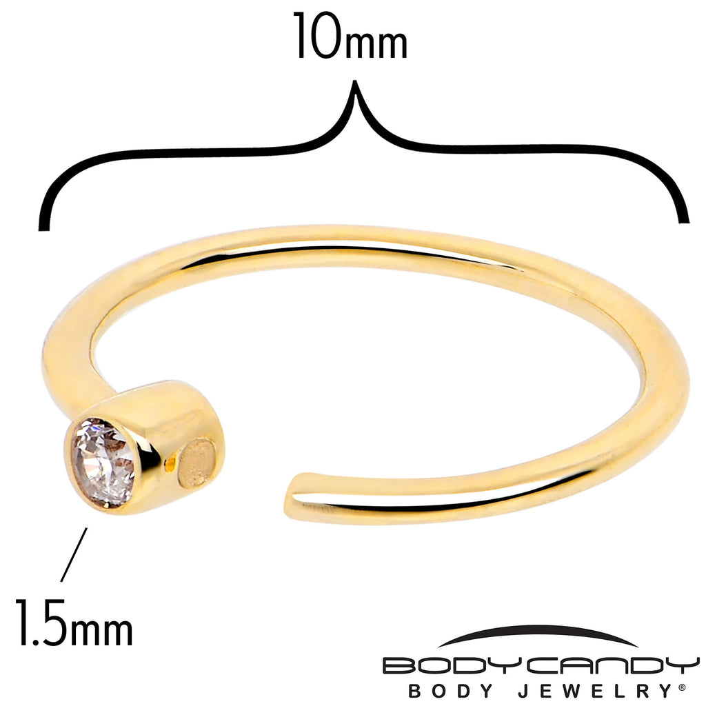 BodyCandy 14k Solid Yellow Gold Bendable Nose Hoop 22G 5/16 with Bezel CZ — back view