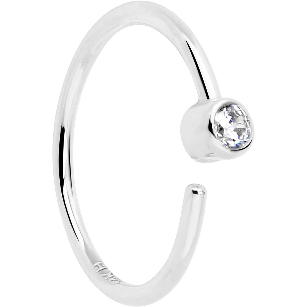 BodyCandy 14k Solid White Gold Bendable Nose Hoop 22G 5/16 with Bezel CZ — alternative angle