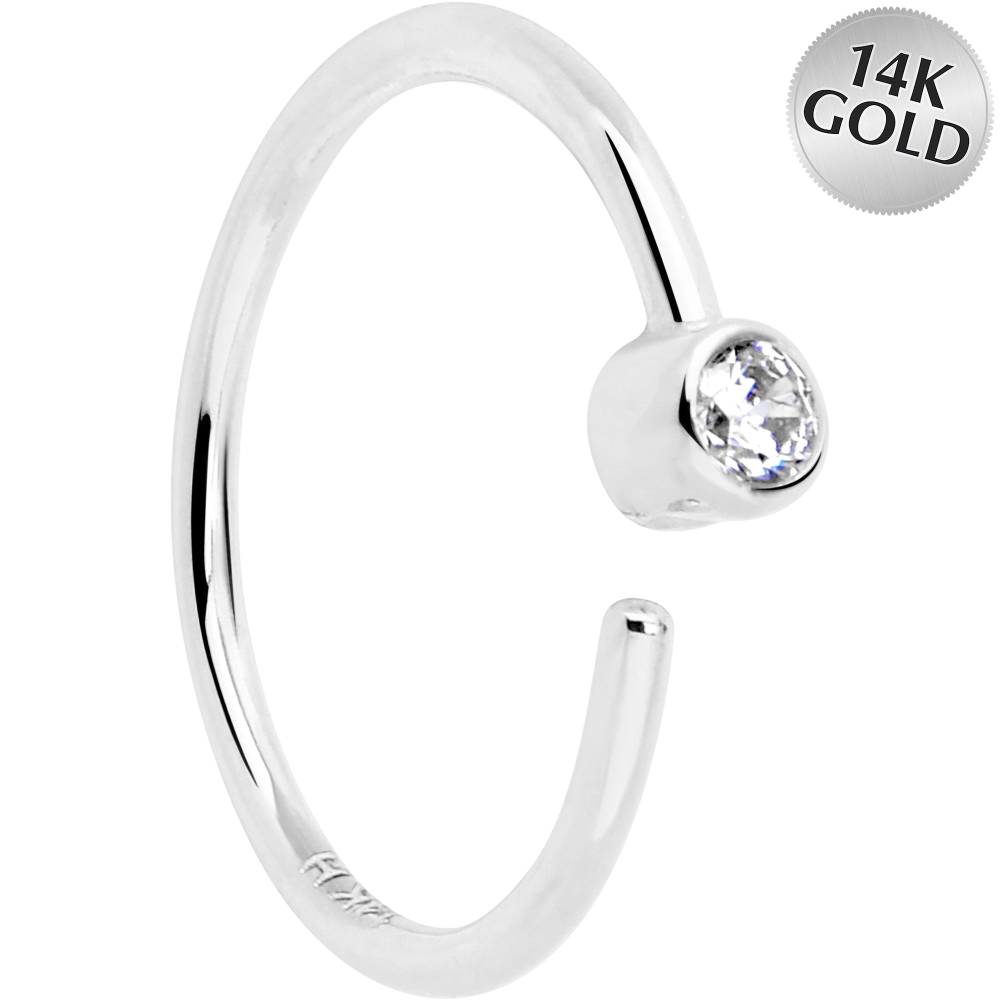 BodyCandy 14k Solid White Gold Bendable Nose Hoop 22G 5/16 with Bezel CZ — main product shot