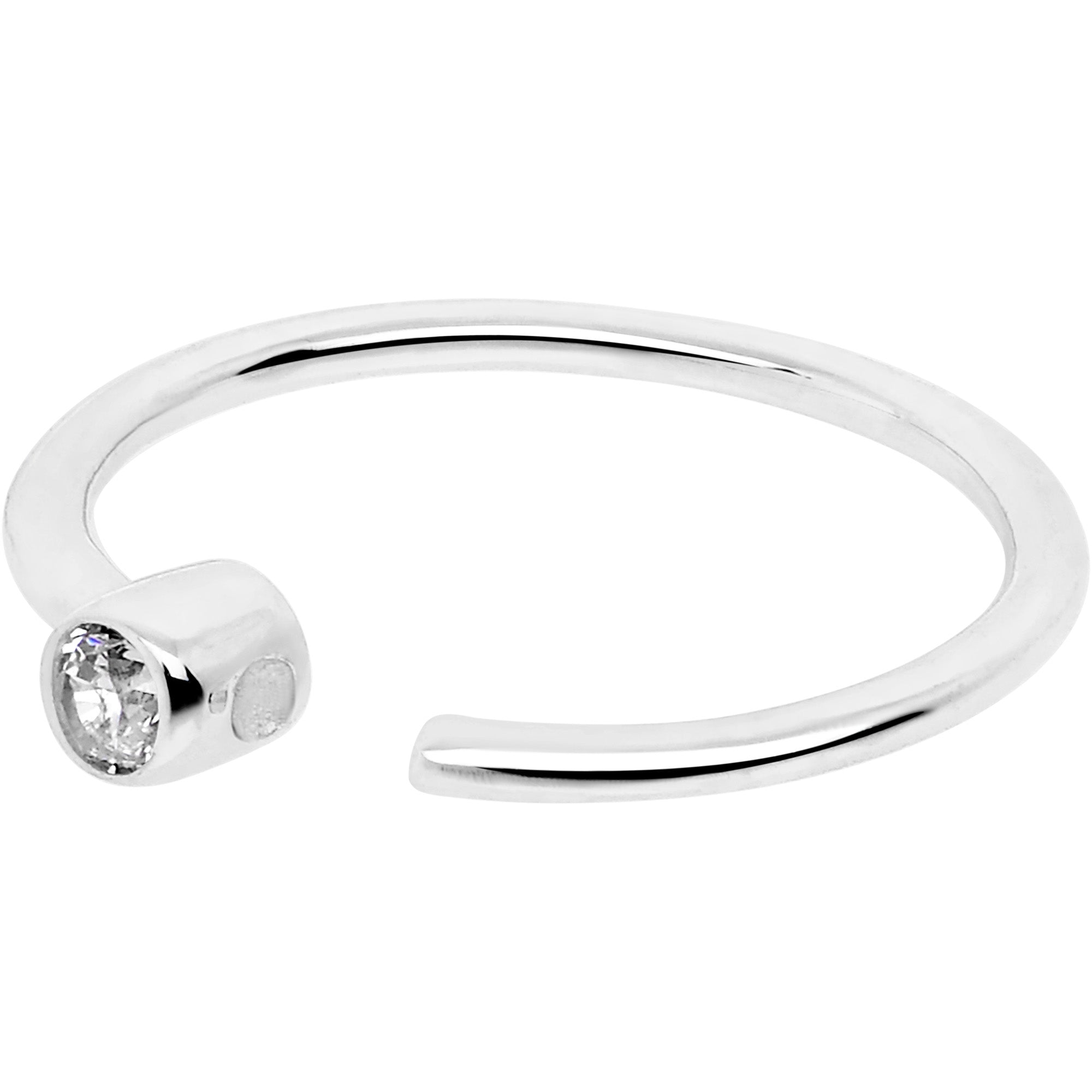 BodyCandy 14k Solid White Gold Bendable Nose Hoop 22G 5/16 with Bezel CZ — side view