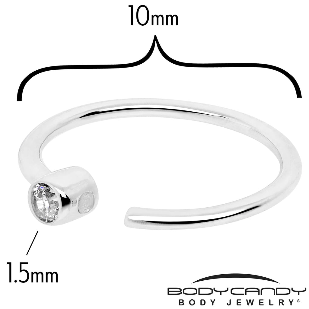 BodyCandy 14k Solid White Gold Bendable Nose Hoop 22G 5/16 with Bezel CZ — detail close-up