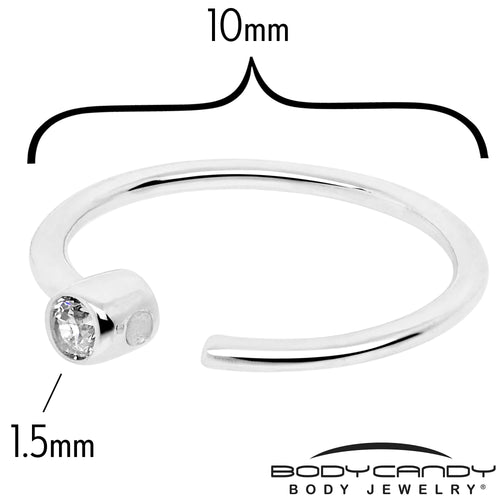 BodyCandy 14k Solid White Gold Bendable Nose Hoop 22G 5/16 with Bezel CZ — detail close-up