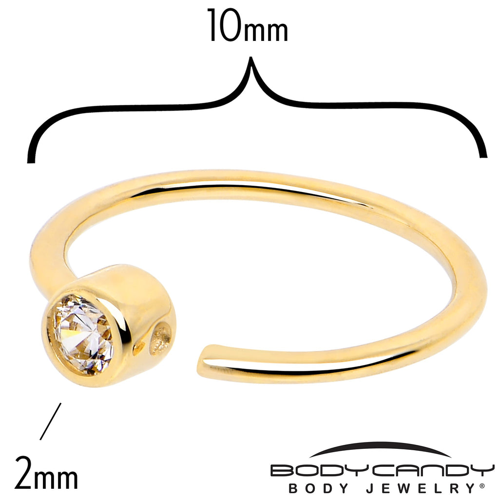 BodyCandy 14k Solid Yellow Gold Bendable Nose Hoop 22G 5/16 with 2mm Bezel CZ — side view