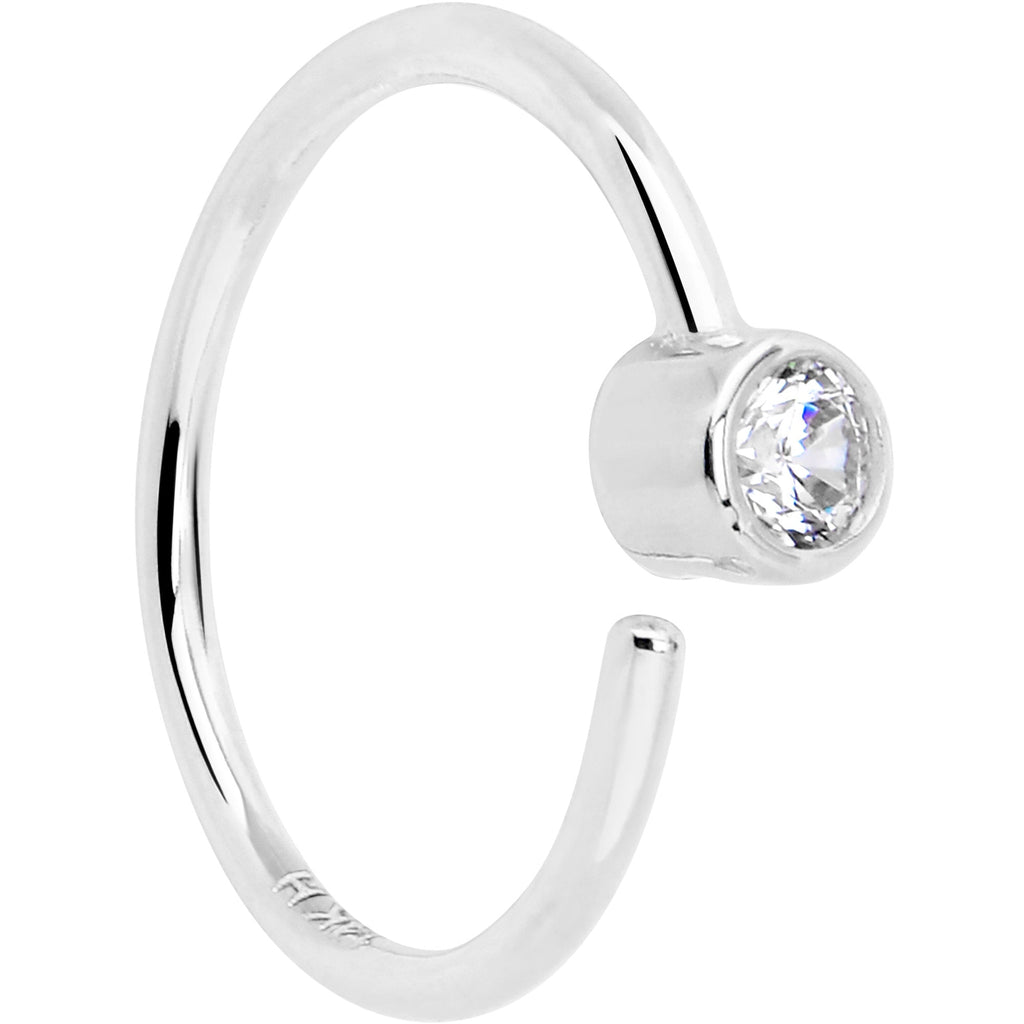 BodyCandy 14k Solid White Gold Bendable Nose Hoop 220G 5/16 with 2mm Bezel CZ — back view