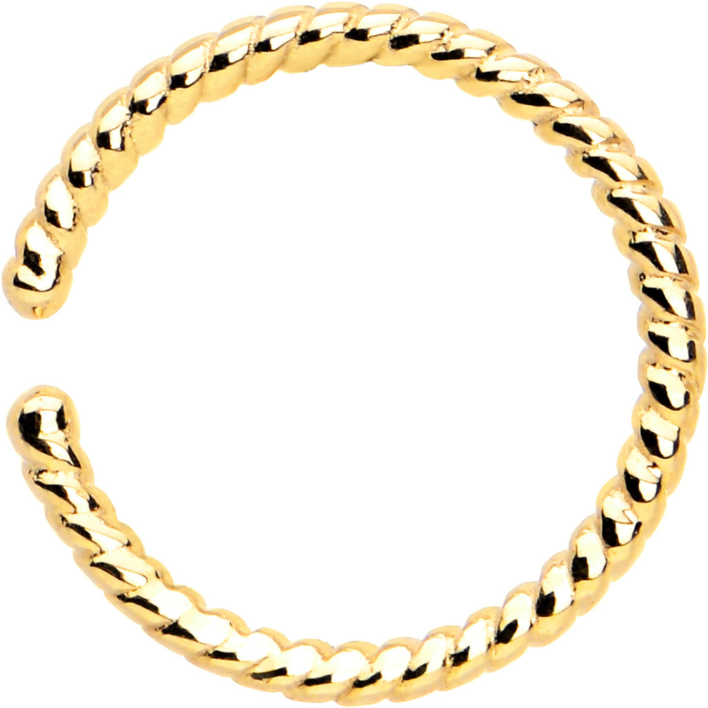 BodyCandy 14k Yellow Gold Bendable Nose Hoop 20G 5/16 Twisted — side view