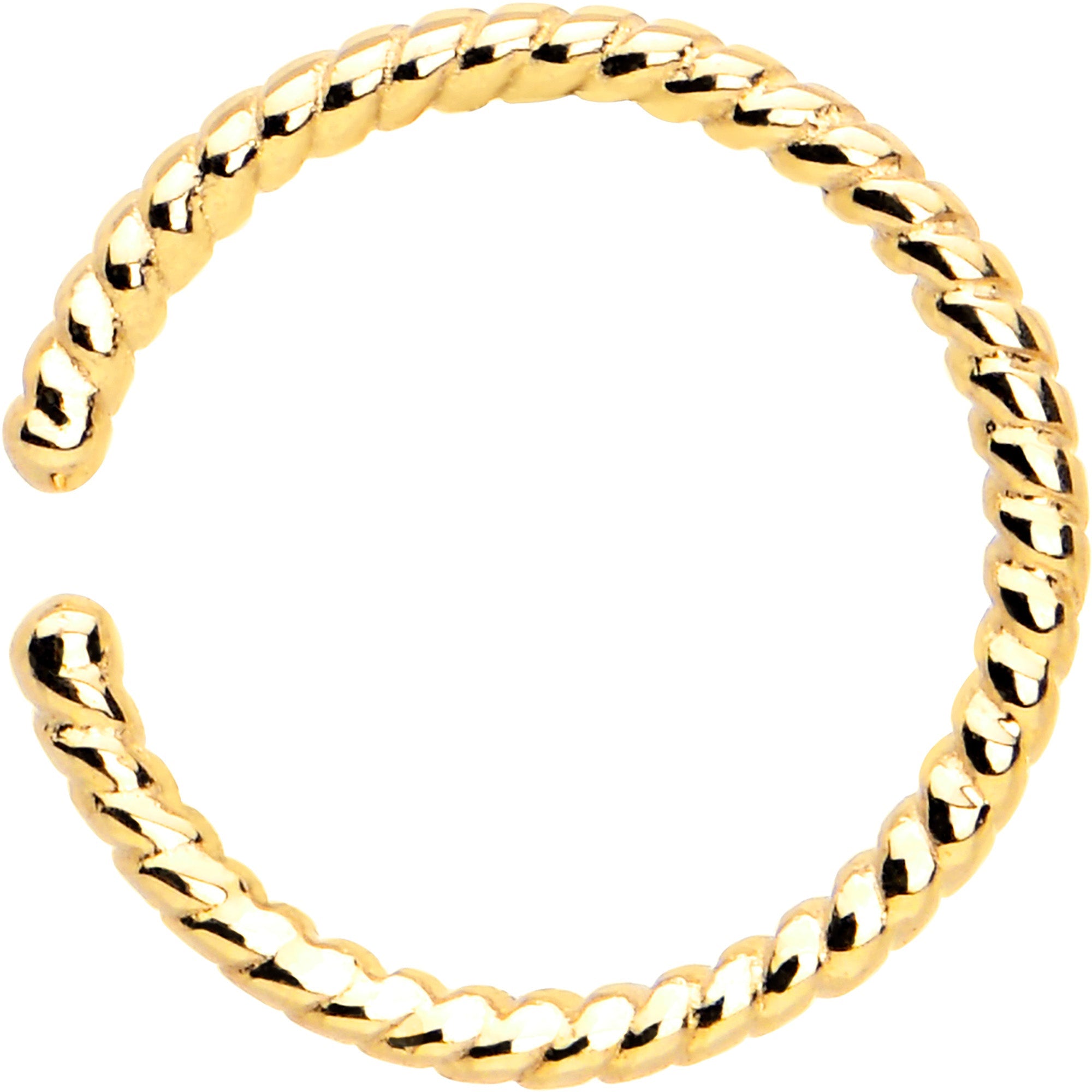 BodyCandy 14k Yellow Gold Bendable Nose Hoop 20G 5/16 Twisted — side view