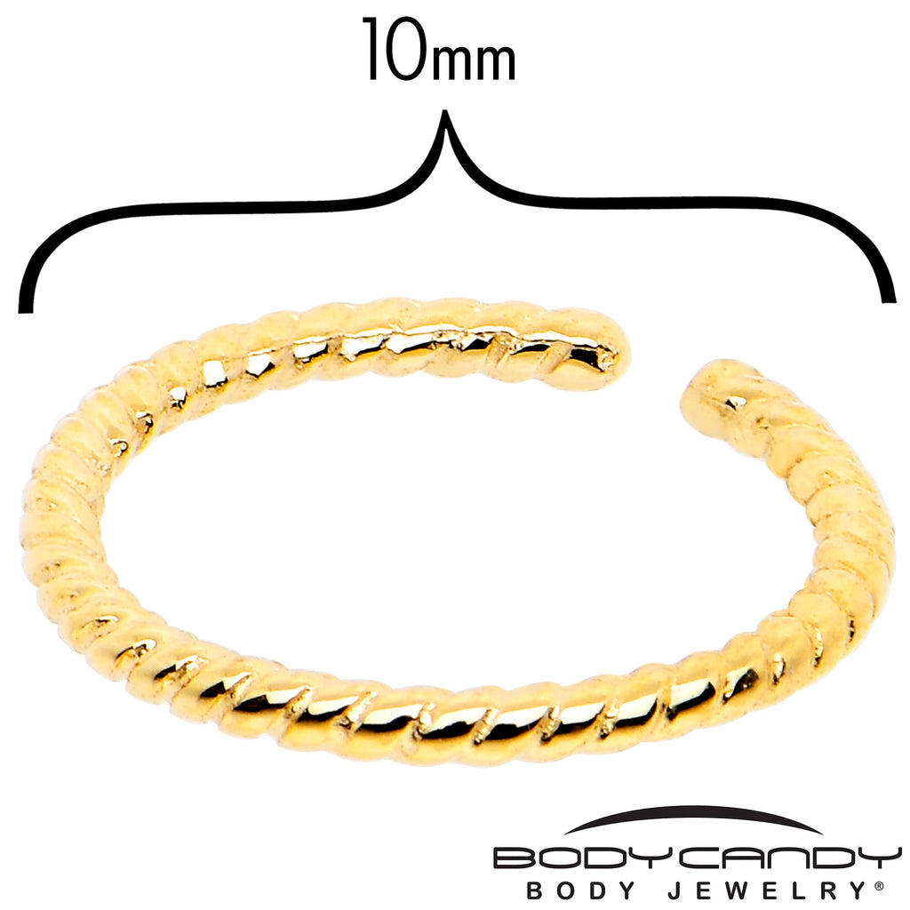 BodyCandy 14k Yellow Gold Bendable Nose Hoop 20G 5/16 Twisted — detail close-up