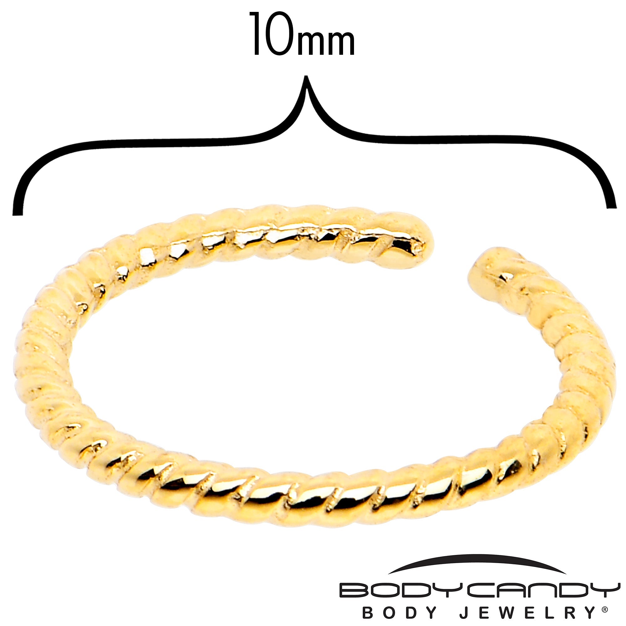 BodyCandy 14k Yellow Gold Bendable Nose Hoop 20G 5/16 Twisted — detail close-up