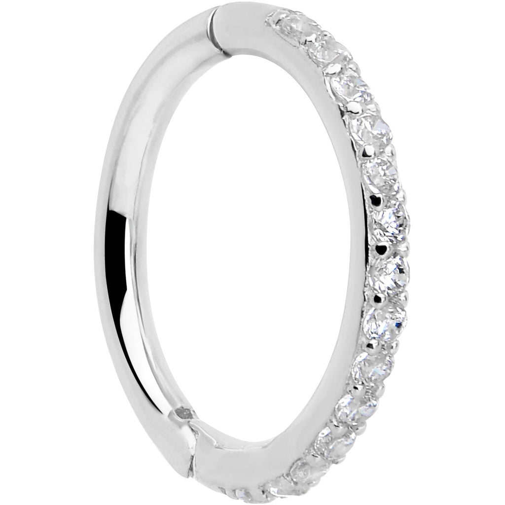 BodyCandy 14k Solid White Gold Hinged Segment Ring Forward Facing CZ 18G 5/16 — alternative angle