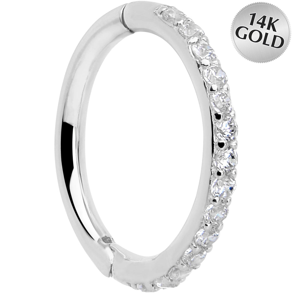 BodyCandy 14k Solid White Gold Hinged Segment Ring Forward Facing CZ 18G 5/16 — main product shot