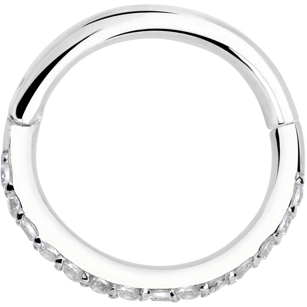 BodyCandy 14k Solid White Gold Hinged Segment Ring Forward Facing CZ 18G 5/16 — side view