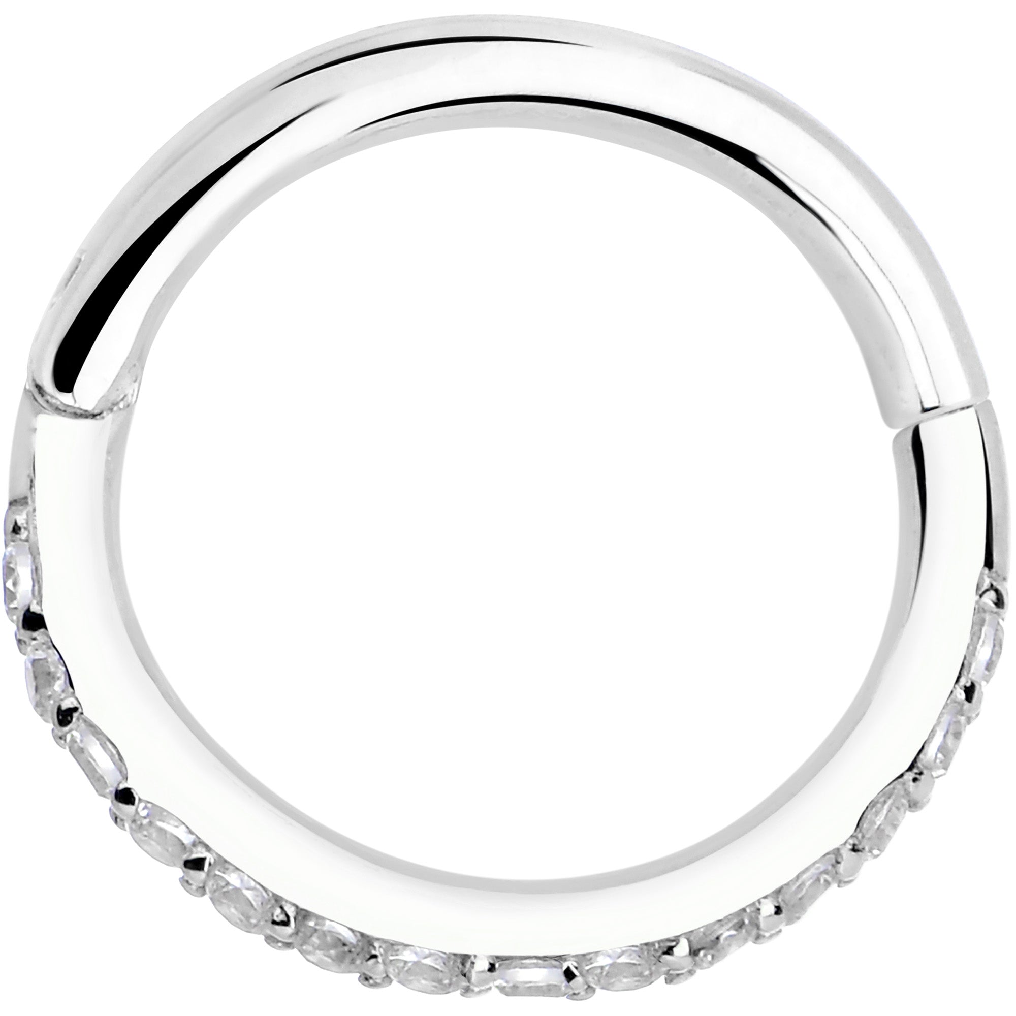 BodyCandy 14k Solid White Gold Hinged Segment Ring Forward Facing CZ 18G 5/16 — side view