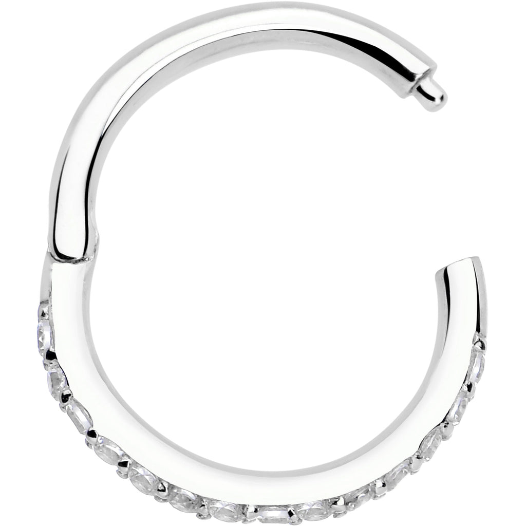 BodyCandy 14k Solid White Gold Hinged Segment Ring Forward Facing CZ 18G 5/16 — detail close-up
