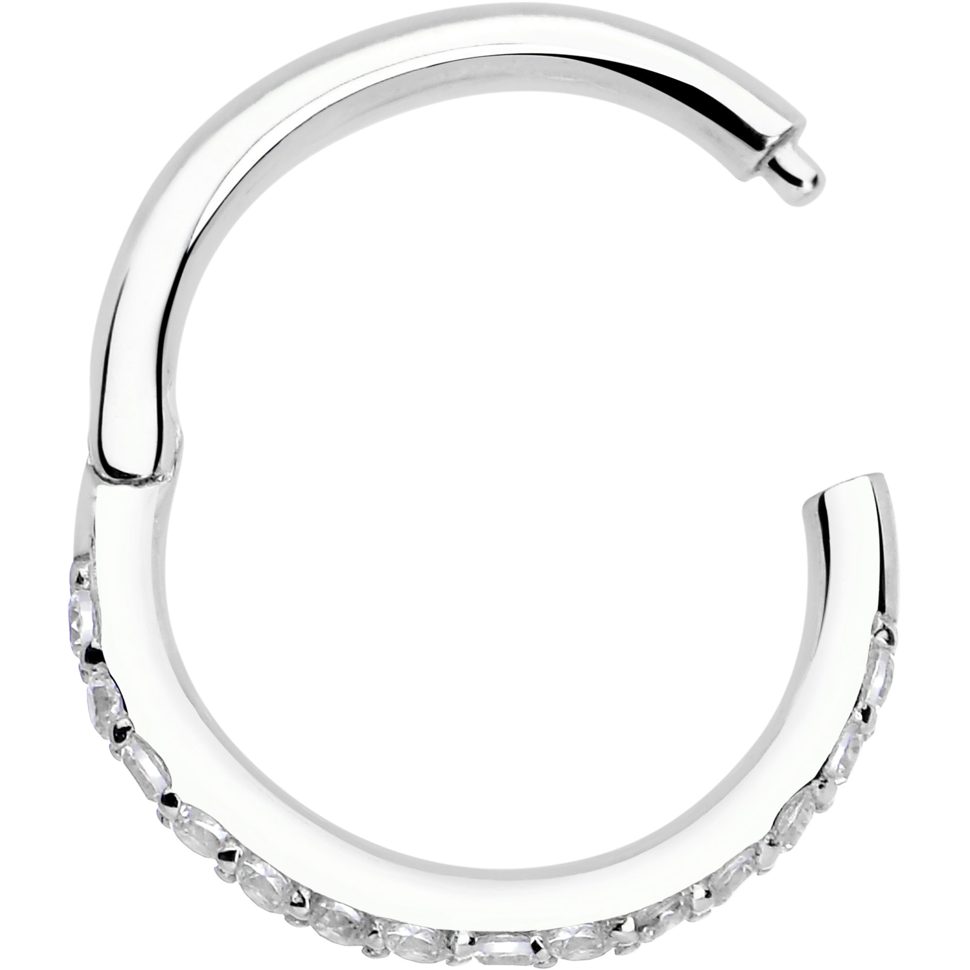 BodyCandy 14k Solid White Gold Hinged Segment Ring Forward Facing CZ 18G 5/16 — detail close-up