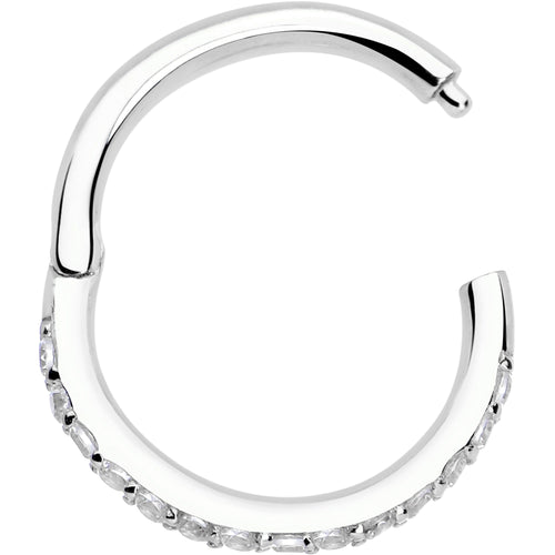 BodyCandy 14k Solid White Gold Hinged Segment Ring Forward Facing CZ 18G 5/16 — detail close-up