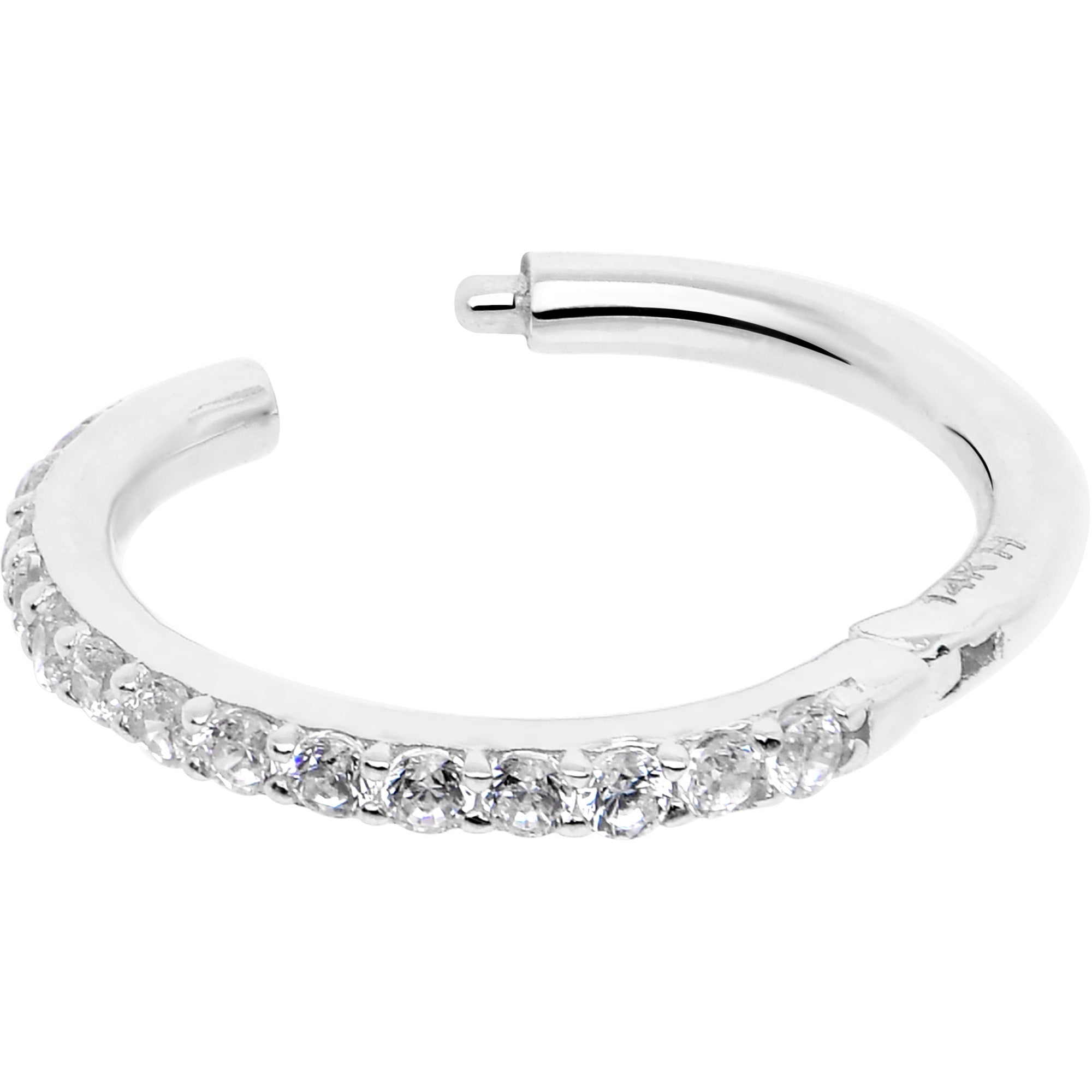BodyCandy 14k Solid White Gold Hinged Segment Ring Forward Facing CZ 18G 5/16 — in-use photo