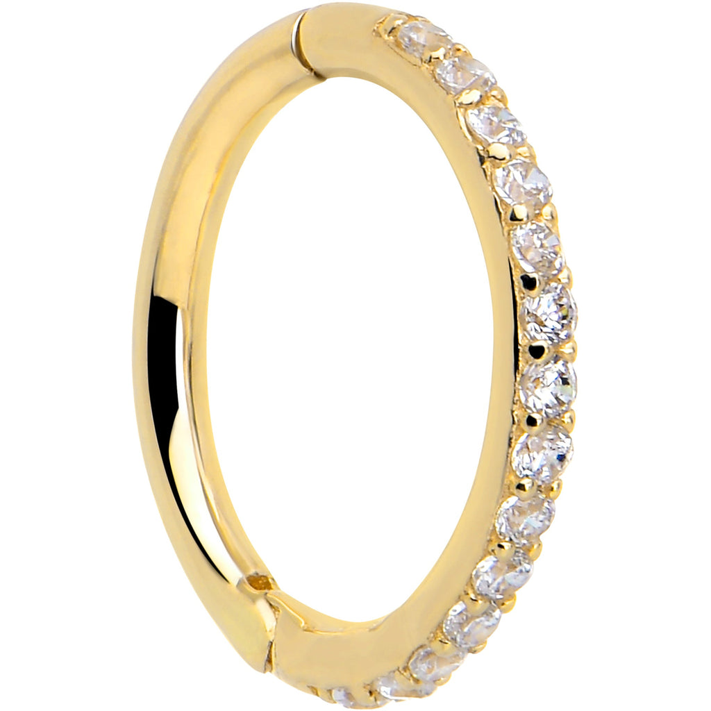 BodyCandy 14k Solid Yellow Gold Hinged Segment Ring Forward Facing CZ 18G 5/16 — lifestyle context