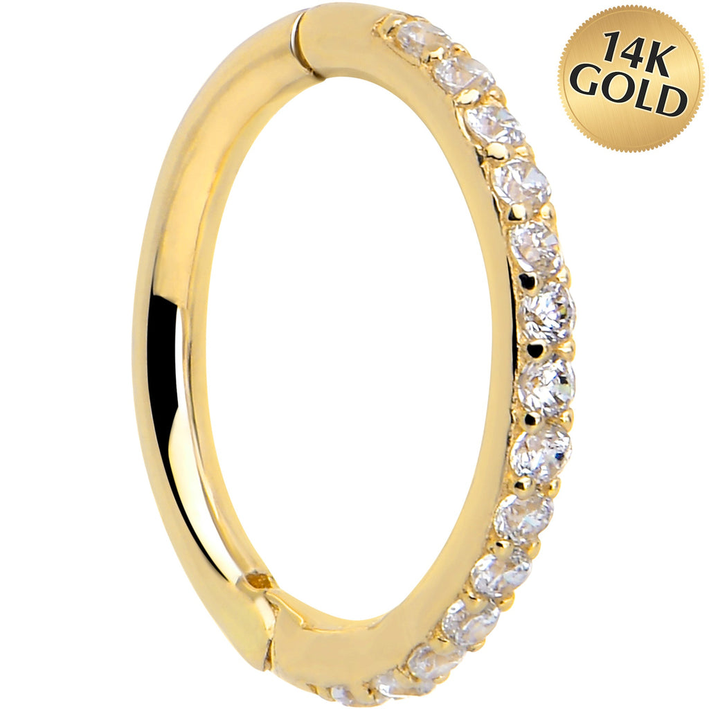 BodyCandy 14k Solid Yellow Gold Hinged Segment Ring Forward Facing CZ 18G 5/16 — main product shot