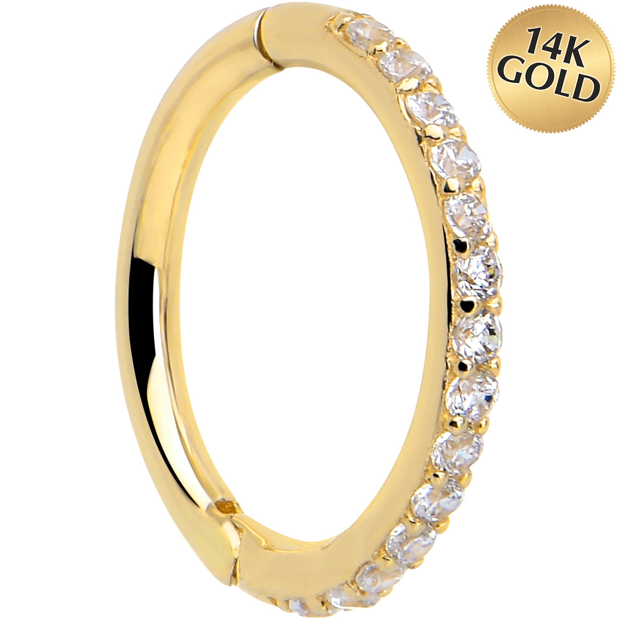 BodyCandy 14k Solid Yellow Gold Hinged Segment Ring Forward Facing CZ 18G 5/16 — main product shot
