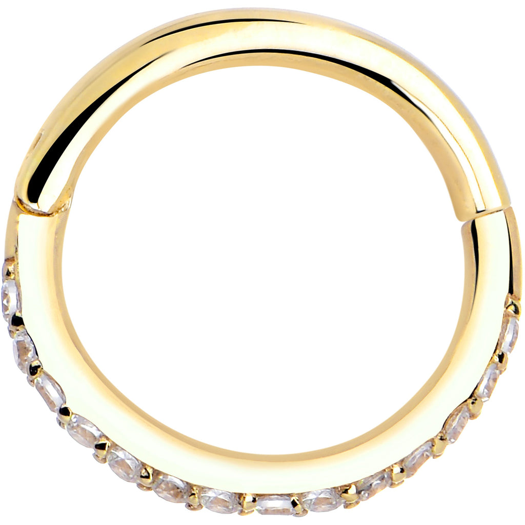 BodyCandy 14k Solid Yellow Gold Hinged Segment Ring Forward Facing CZ 18G 5/16 — side view