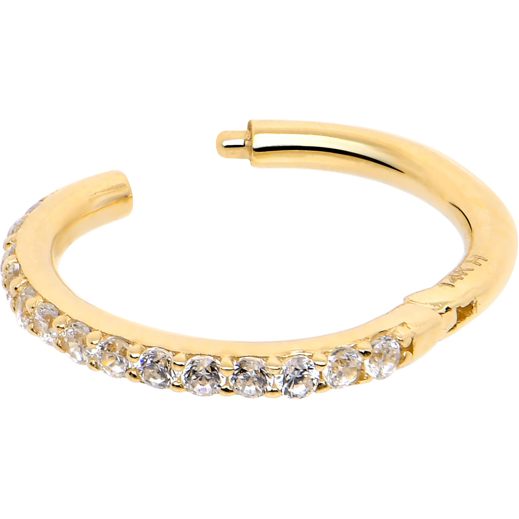 BodyCandy 14k Solid Yellow Gold Hinged Segment Ring Forward Facing CZ 18G 5/16 — back view