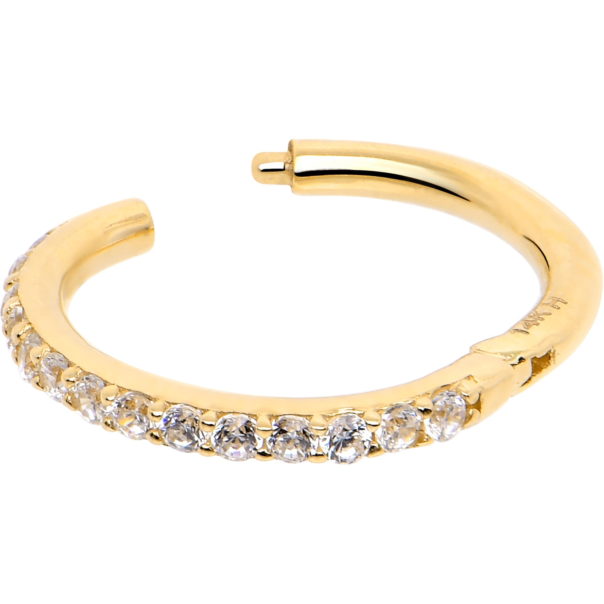 BodyCandy 14k Solid Yellow Gold Hinged Segment Ring Forward Facing CZ 18G 5/16 — back view