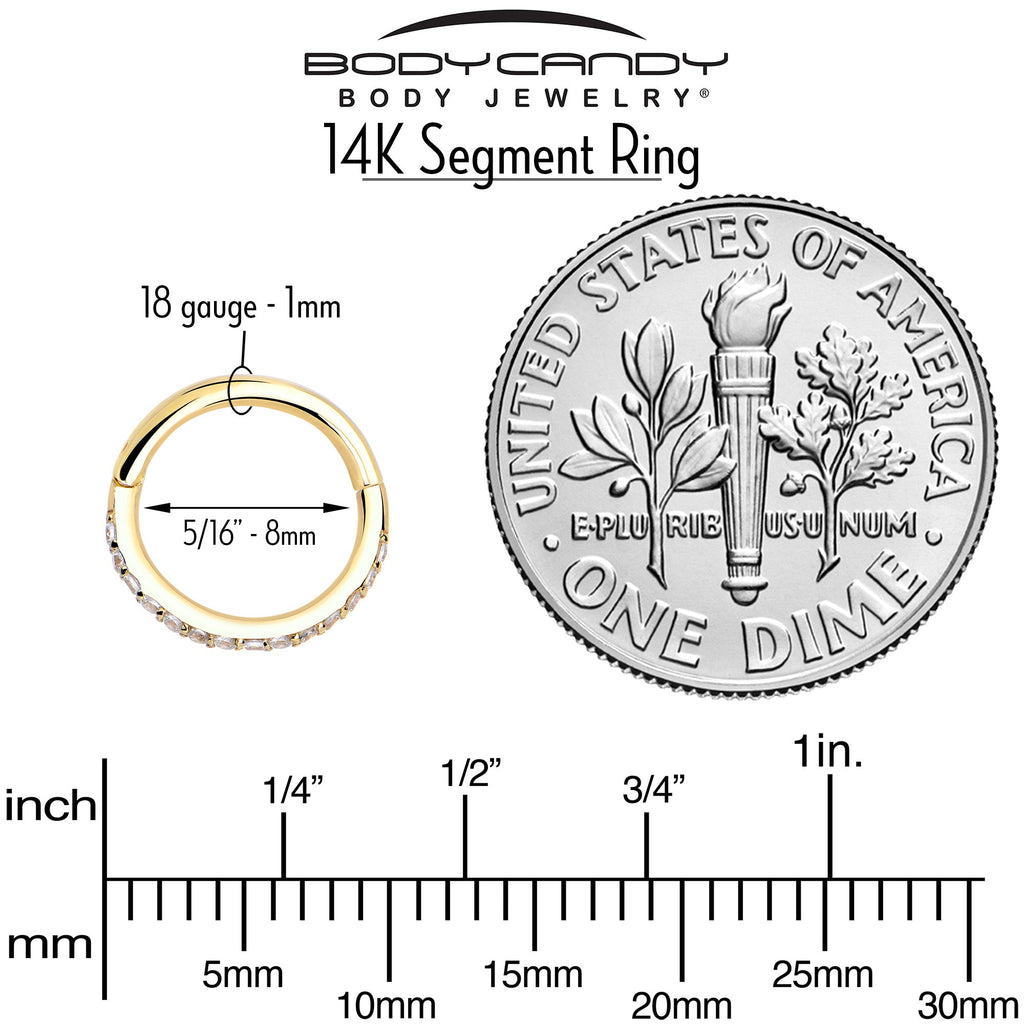 BodyCandy 14k Solid Yellow Gold Hinged Segment Ring Forward Facing CZ 18G 5/16 — alternative angle