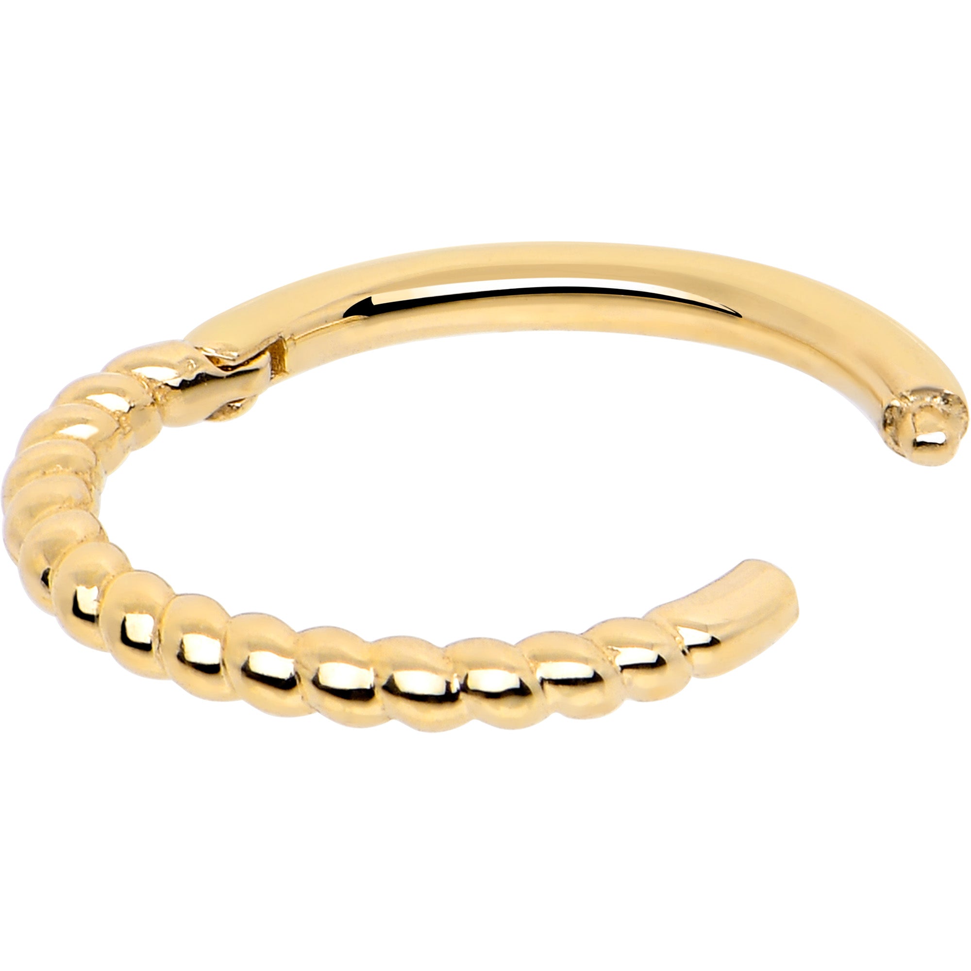 BodyCandy 14k Solid Yellow Gold Hinged Segment Ring Forward Facing Twisted 18G 5/16 — detail close-up