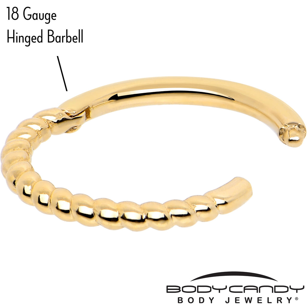 BodyCandy 14k Solid Yellow Gold Hinged Segment Ring Forward Facing Twisted 18G 5/16 — back view
