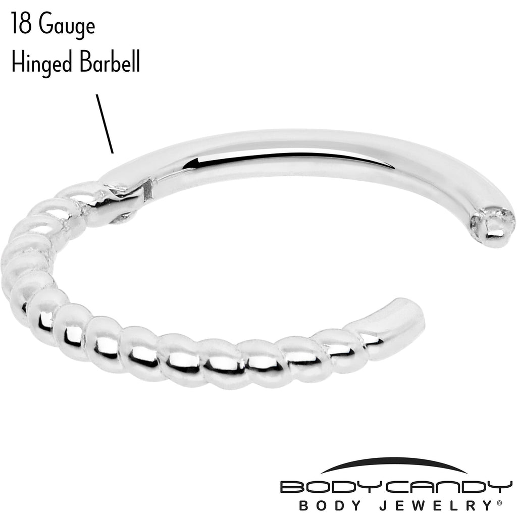 BodyCandy 14k Solid White Gold Hinged Segment Ring Forward Facing Twisted 18G 5/16 — detail close-up