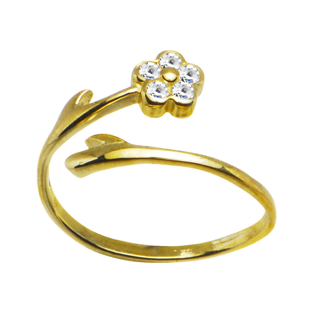 BodyCandy Solid 14k Yellow Gold Gem Flower Cubic Zirconia Toe Ring — main product shot