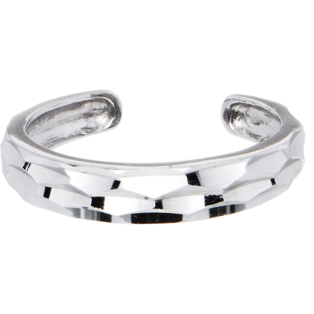 BodyCandy Solid 14k White Gold Diamond Cut Band Toe Ring — main product shot