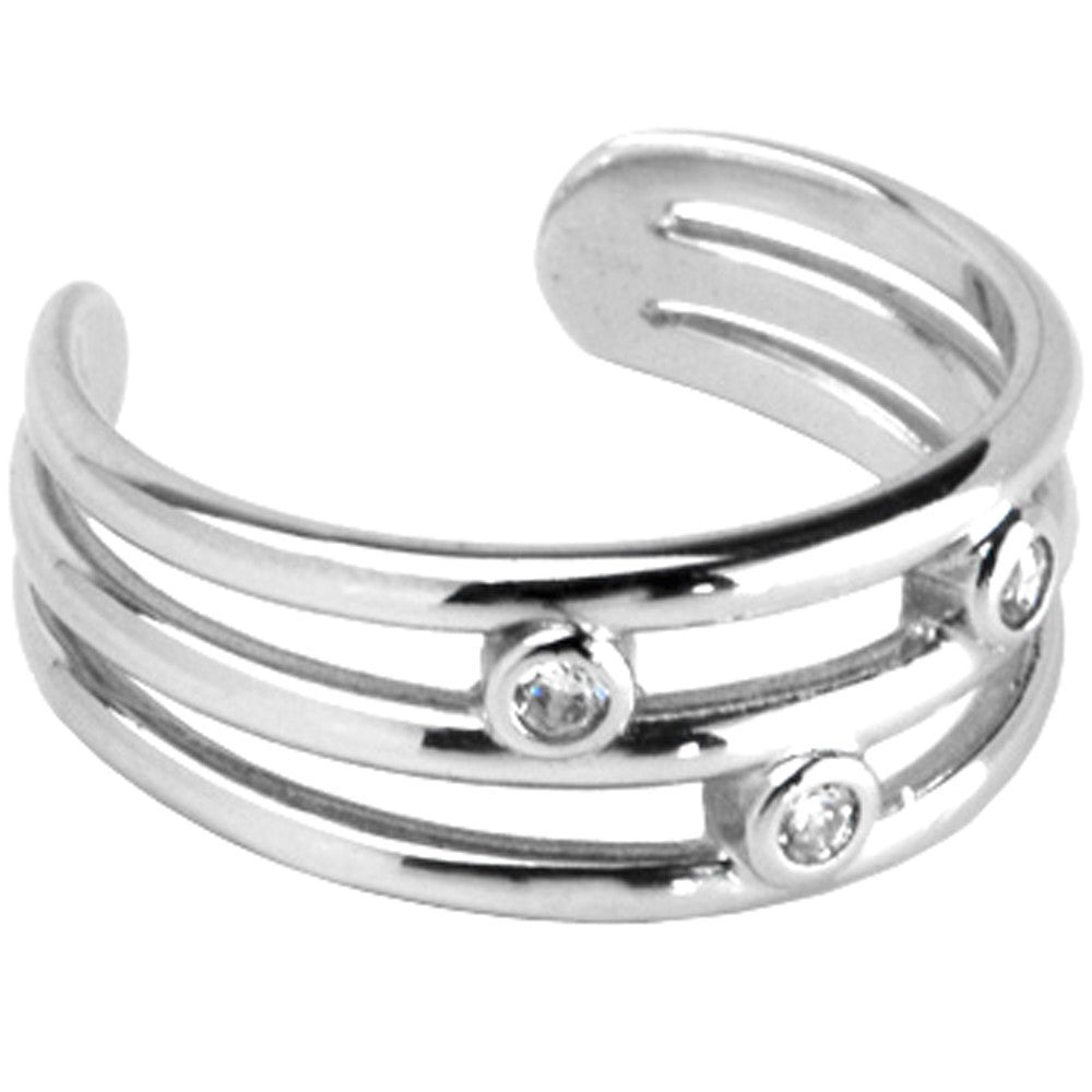 BodyCandy Solid 14k White Gold Cubic Zirconia Trio Band Toe Ring — main product shot