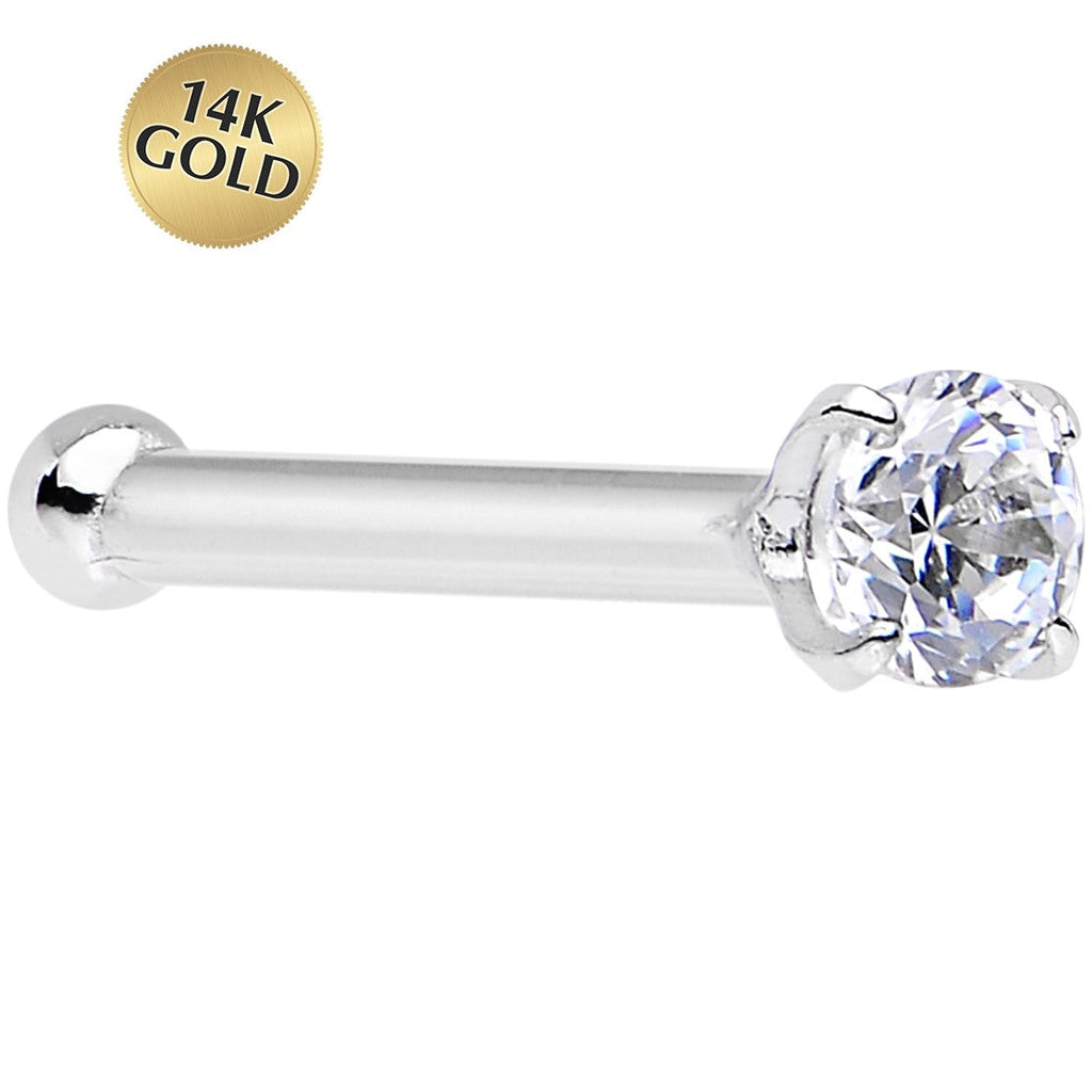 BodyCandy 20G Solid 14K White Gold 2mm Cubic Zirconia Nose Stud Ring — main product shot