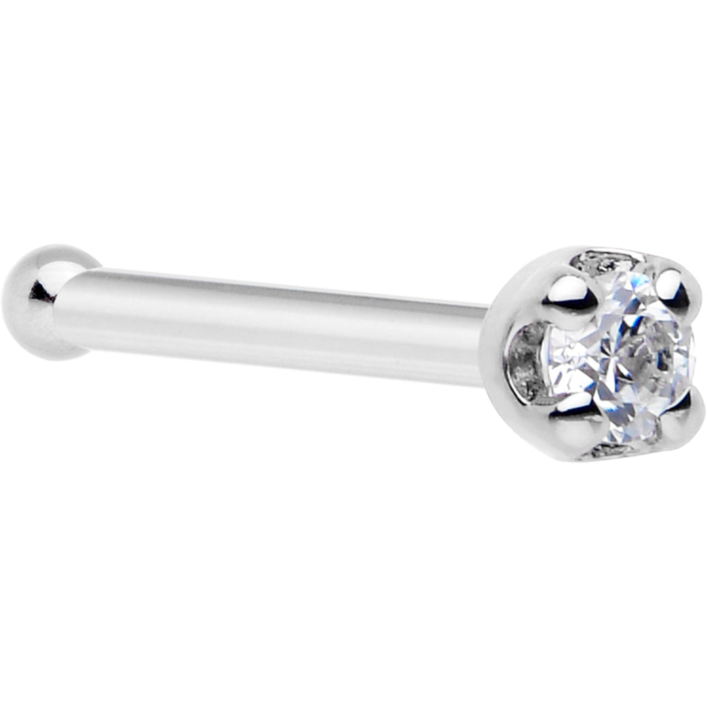 BodyCandy Solid 14k White Gold 1.5mm Cubic Zirconia Nose Bone — detail close-up