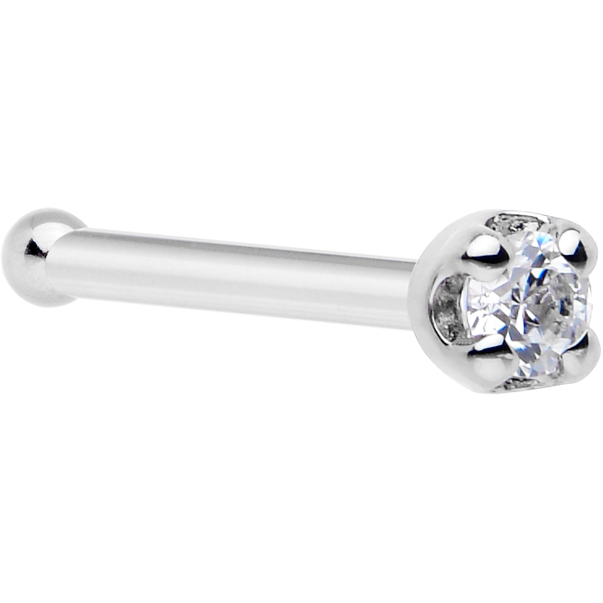 BodyCandy Solid 14k White Gold 1.5mm Cubic Zirconia Nose Bone — detail close-up