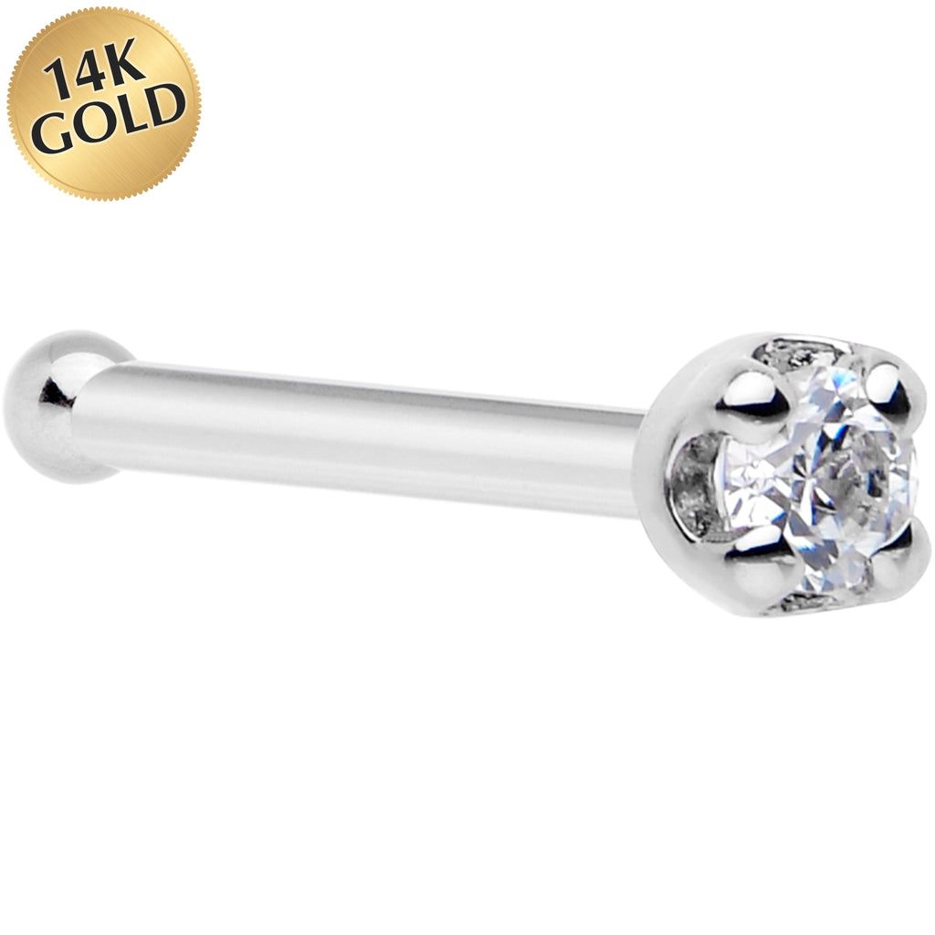 BodyCandy Solid 14k White Gold 1.5mm Cubic Zirconia Nose Bone — main product shot