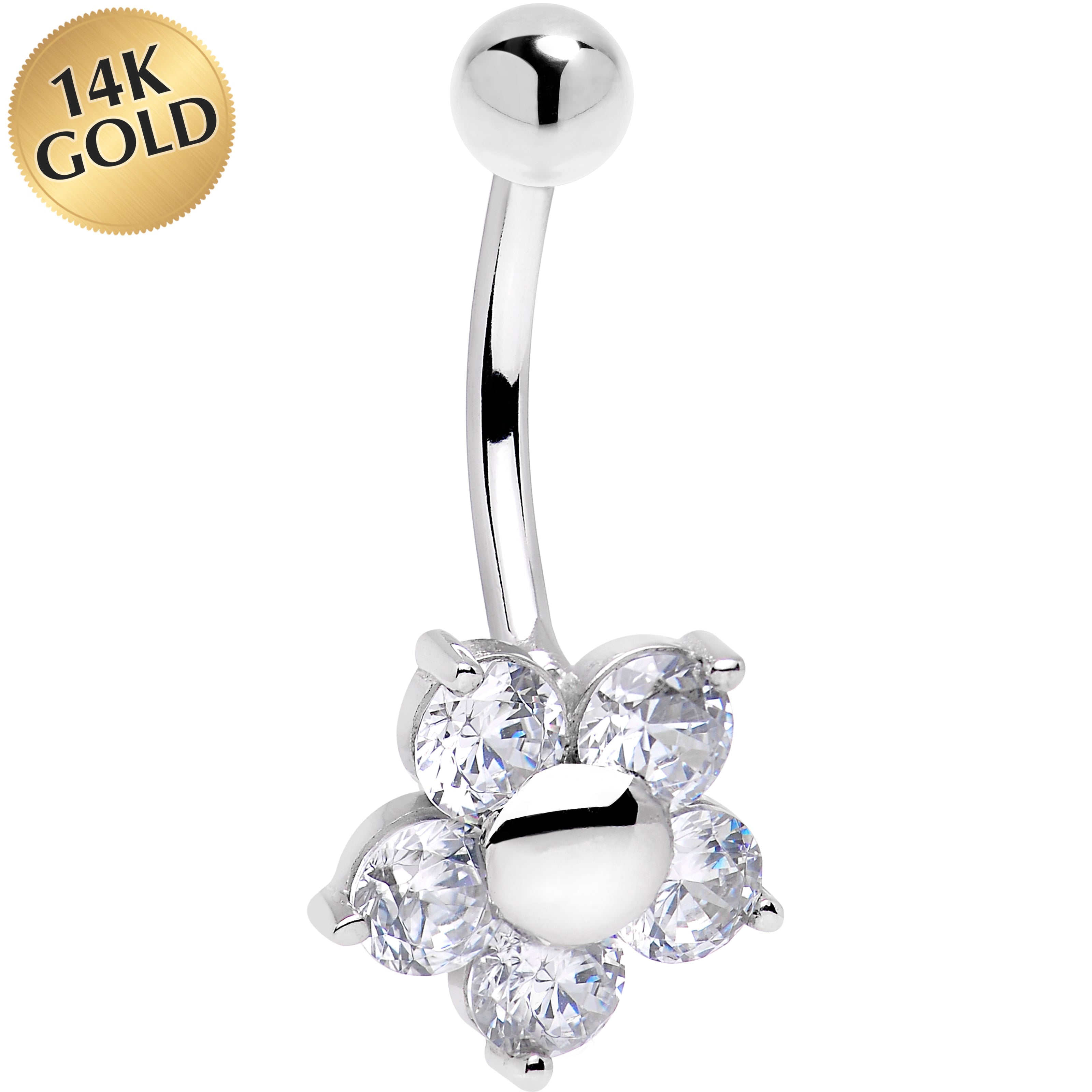 BodyCandy 16G Solid 14k White Gold Cubic Zirconia Five Petal Flower Belly Ring — main product shot