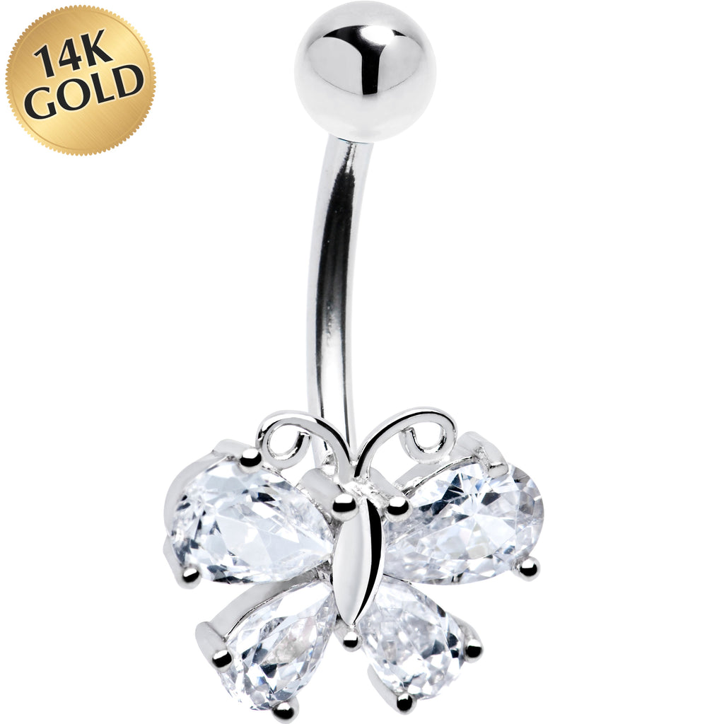 BodyCandy 16G Solid 14k White Gold Cubic Zirconia Butterfly Belly Ring — main product shot