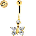 BodyCandy 16G Solid 14k Yellow Gold Dangle CZ Butterfly Belly Ring — main product shot