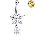 BodyCandy 16G Solid 14k White Gold CZ Flower Butterfly Belly Ring — main product shot