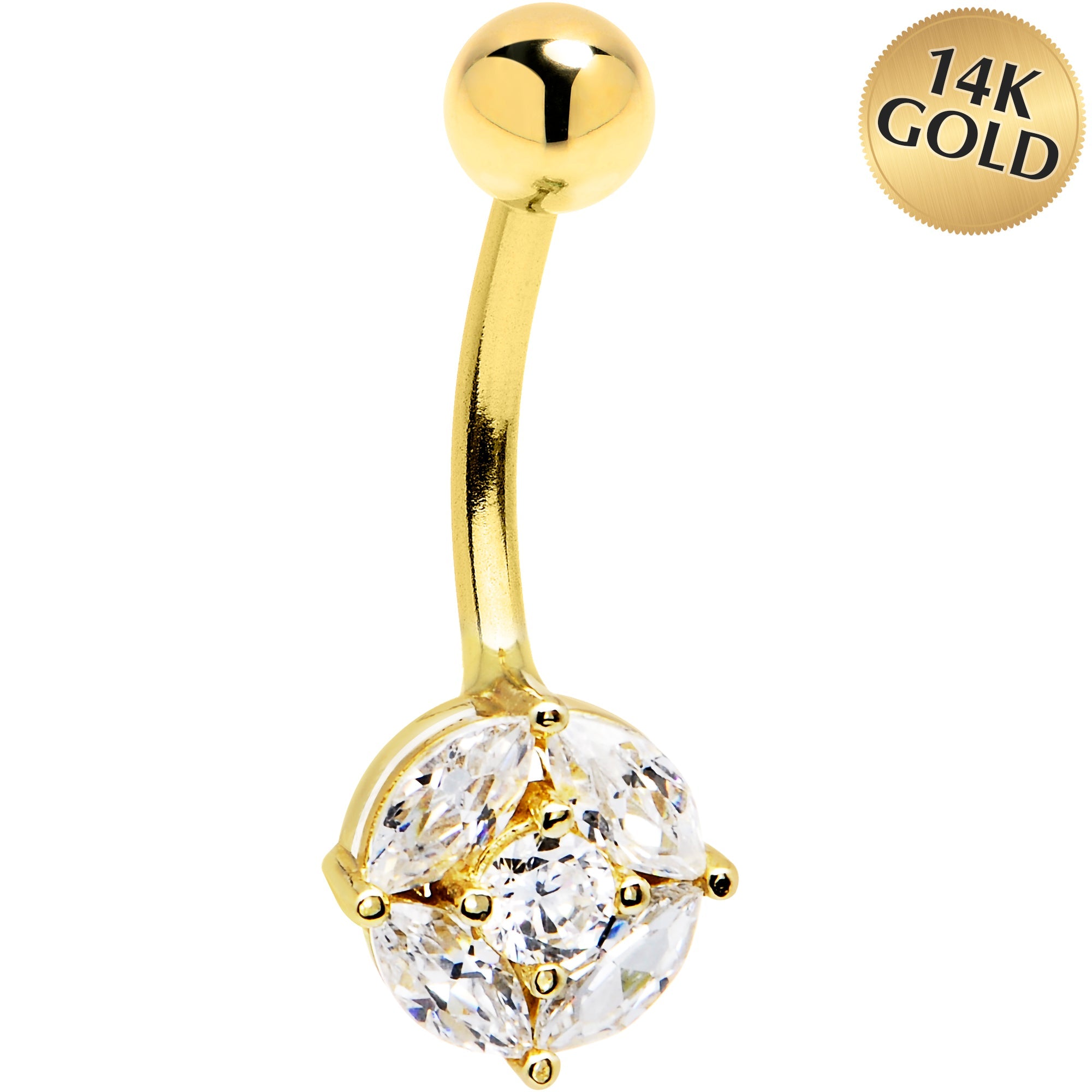 BodyCandy 16G Solid 14k Yellow Gold Cubic Zirconia Regal Belly Ring — main product shot