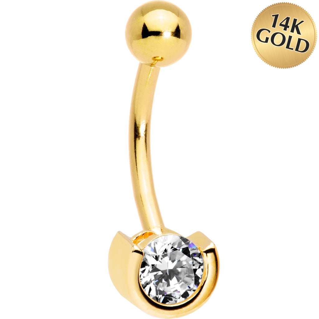 BodyCandy 16G Solid 14k Yellow Gold Zirconia Solitaire Belly Ring — main product shot