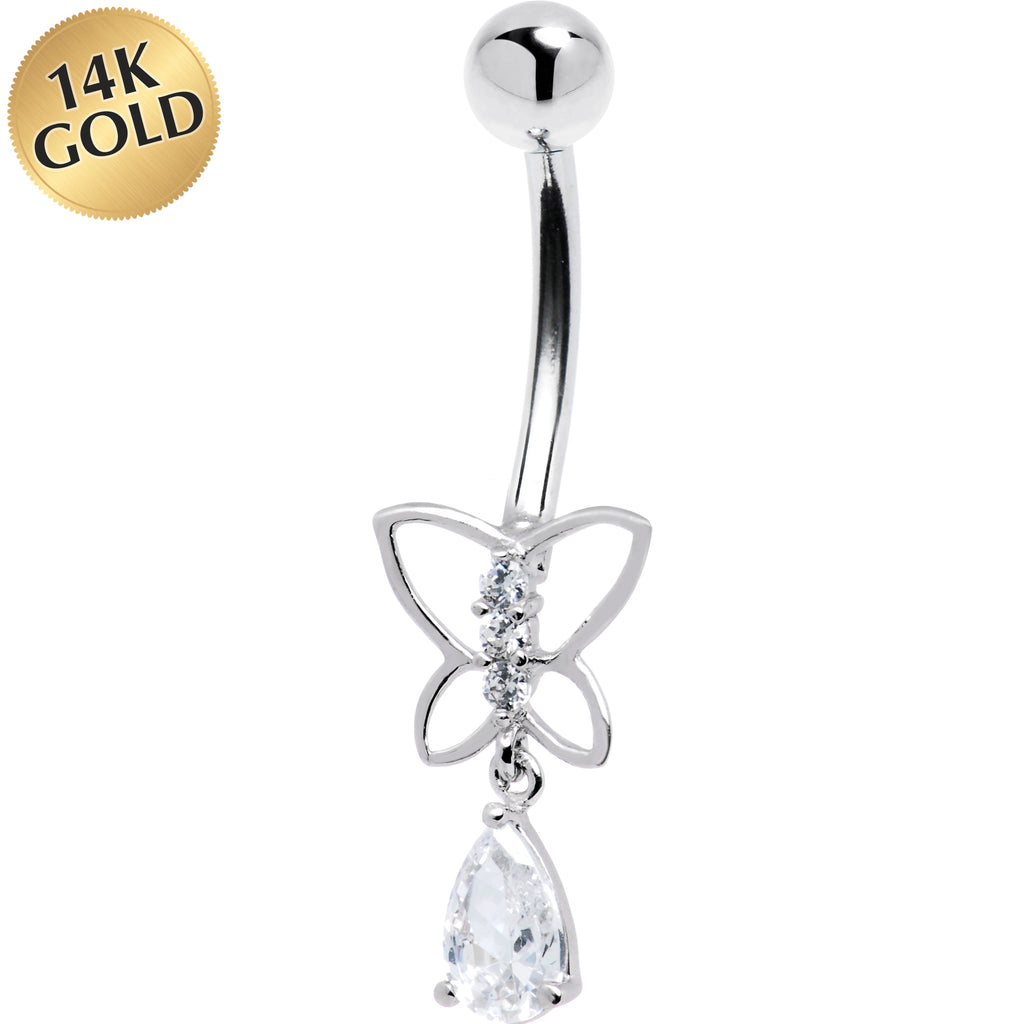 BodyCandy 16G Solid 14k White Gold Butterfly Teardrop Belly Ring — main product shot